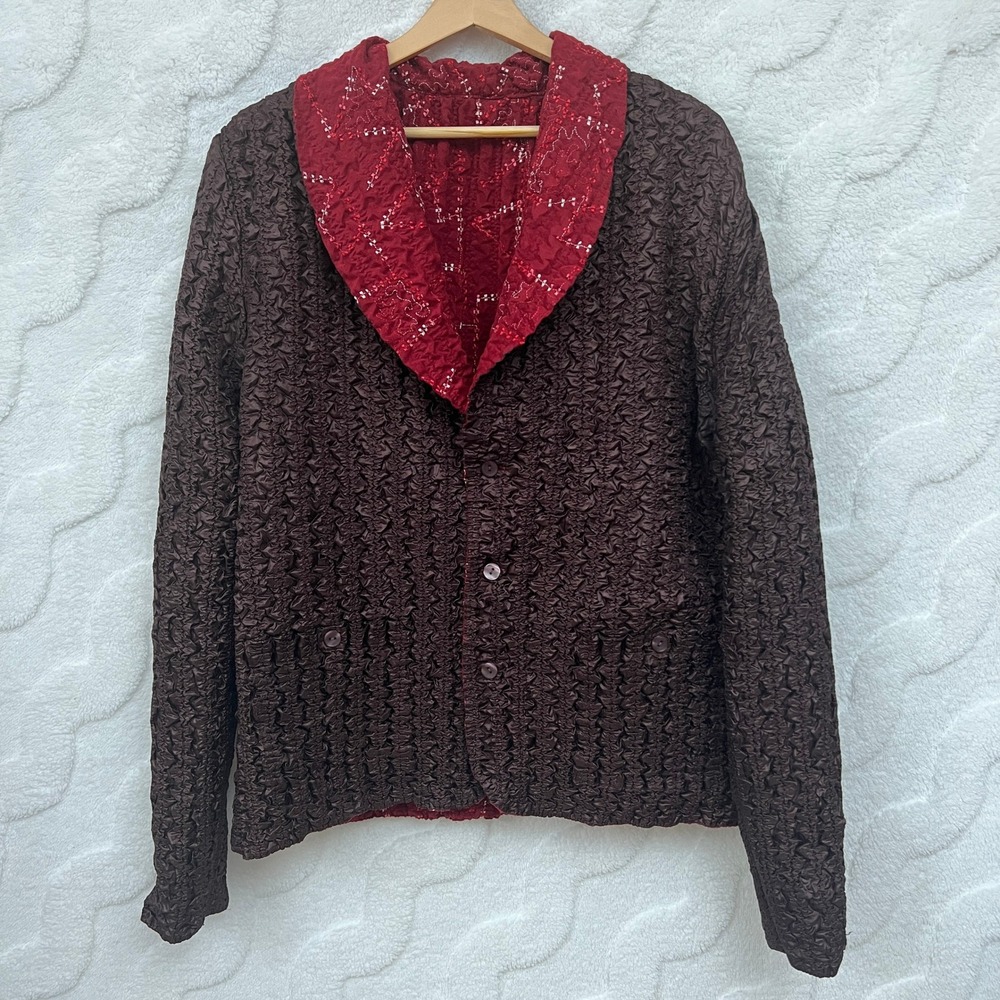 Tania Nardi Women's Jacket Whimsigoth Textured Burnout Pattern Red Brown Size M